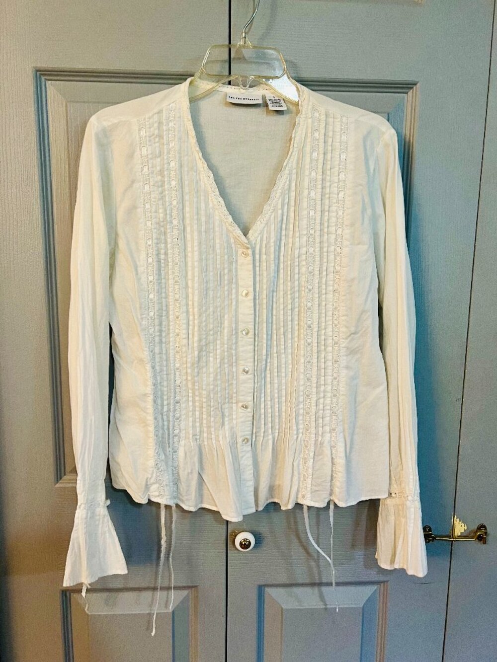For the Republic, White pleated & Ribbon Blouse